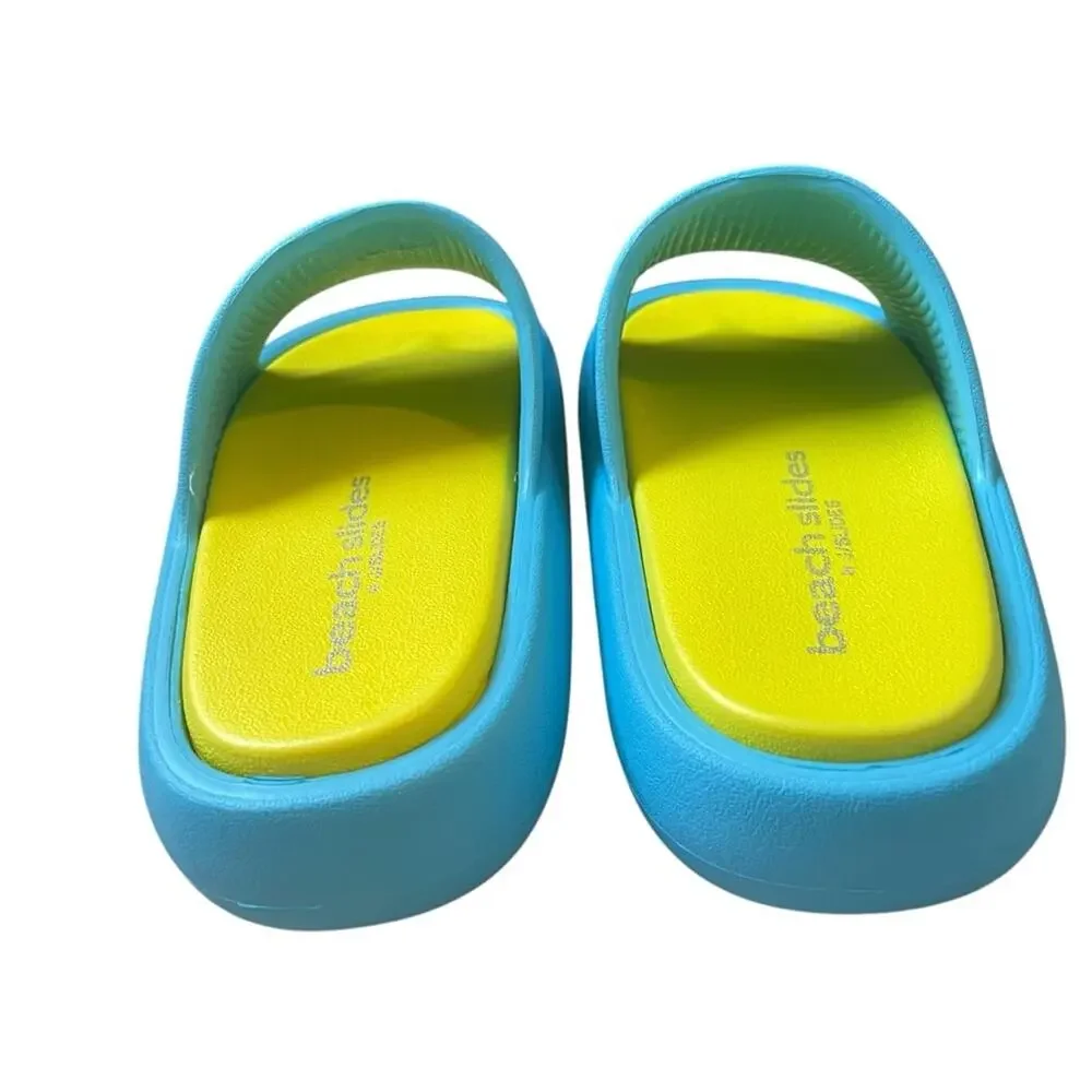 J Slides Squish Turquoise Yellow Beach‎ Slides NWT Size 6
